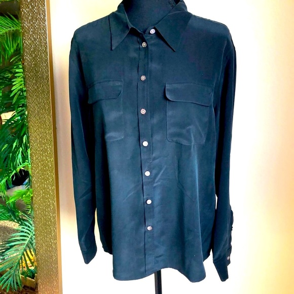 Vince Camuto Tops - Vince Camuto Black Utility 100% Silk Button Down Long Sleeve Blouse Size Medium